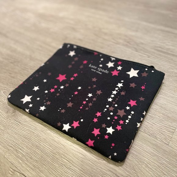 Kate Spade Large Canvas Cosmetic Zip Twinkle Star Pouch in Black Pink Multi - Picture 1 of 6